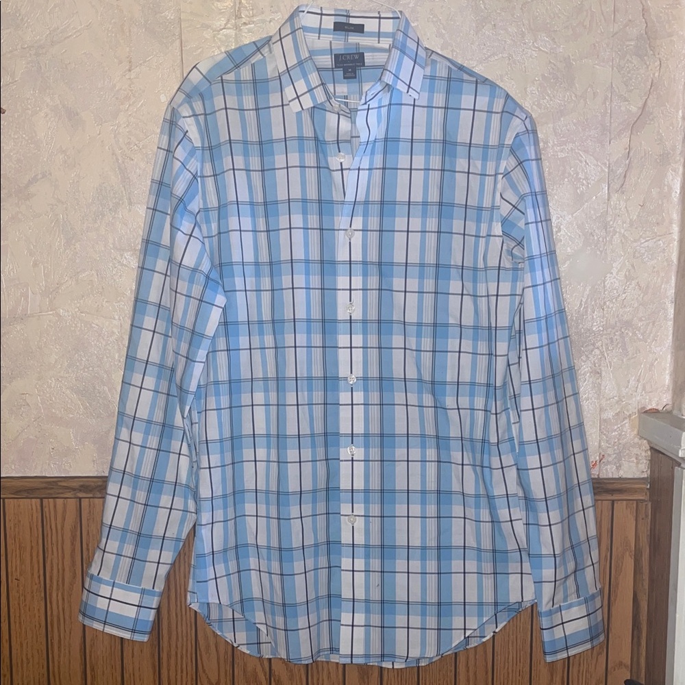 J Crew Light Blue & White Plaid Button-Down Shirt - Men (m)(slim)